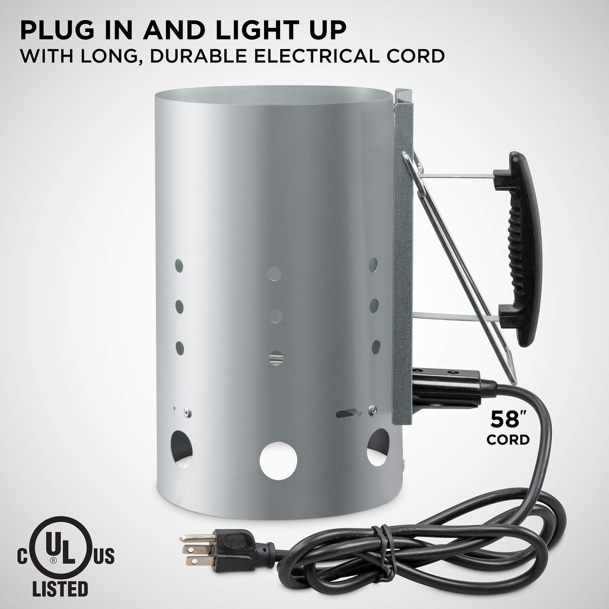 Ivation Electric Charcoal Starter, Large Chimney Starter with Steel Ca