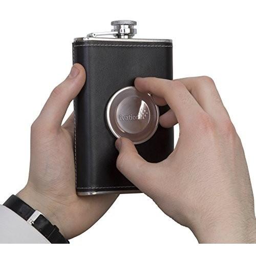 Ivation Hip Flask Shot Flask 8oz Stainless Steel & Genuine Leather