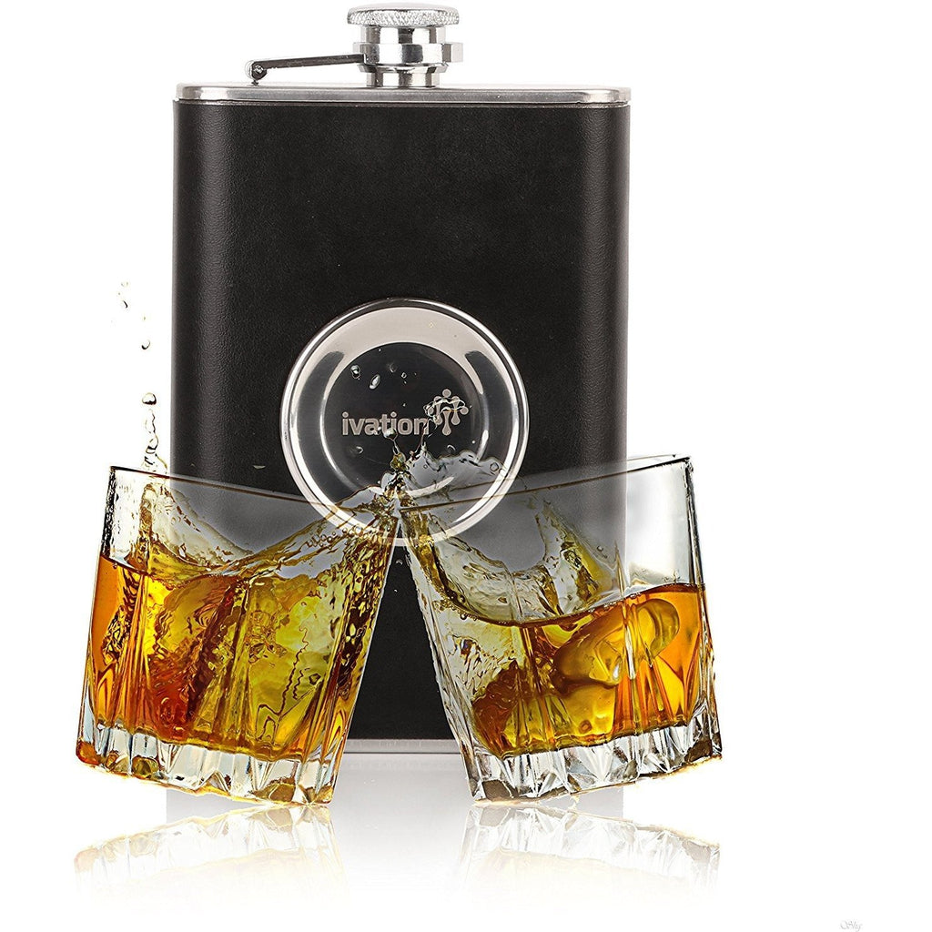 Ivation Hip Flask Shot Flask 8oz Stainless Steel & Genuine Leather