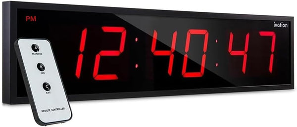 Ivation Oversized Large Digital Wall Clock - Big LED Digital Clock w/Large Display, Shelf or Wall Mount (36 Inch - Red) 6 Brightness Levels | Time Memory | Remote, Mounting Holes & Hardware