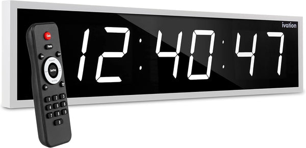 Ivation Huge Oversized 72" Large Digital LED Clock | Big Digital Clock w/Multi-Function Display – Stopwatch, Timer, Alarms, Temp & Date | 6 Brightness Levels, Time Memory & Remote (White)