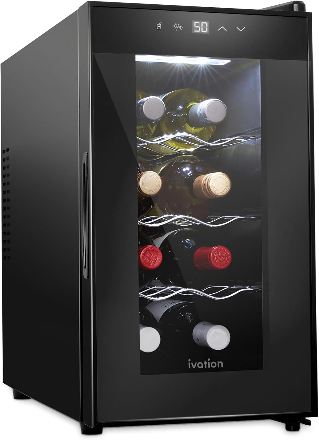 Ivation 8 Bottle Thermoelectric Wine Cooler, Quiet Countertop Wine Fridge, Black