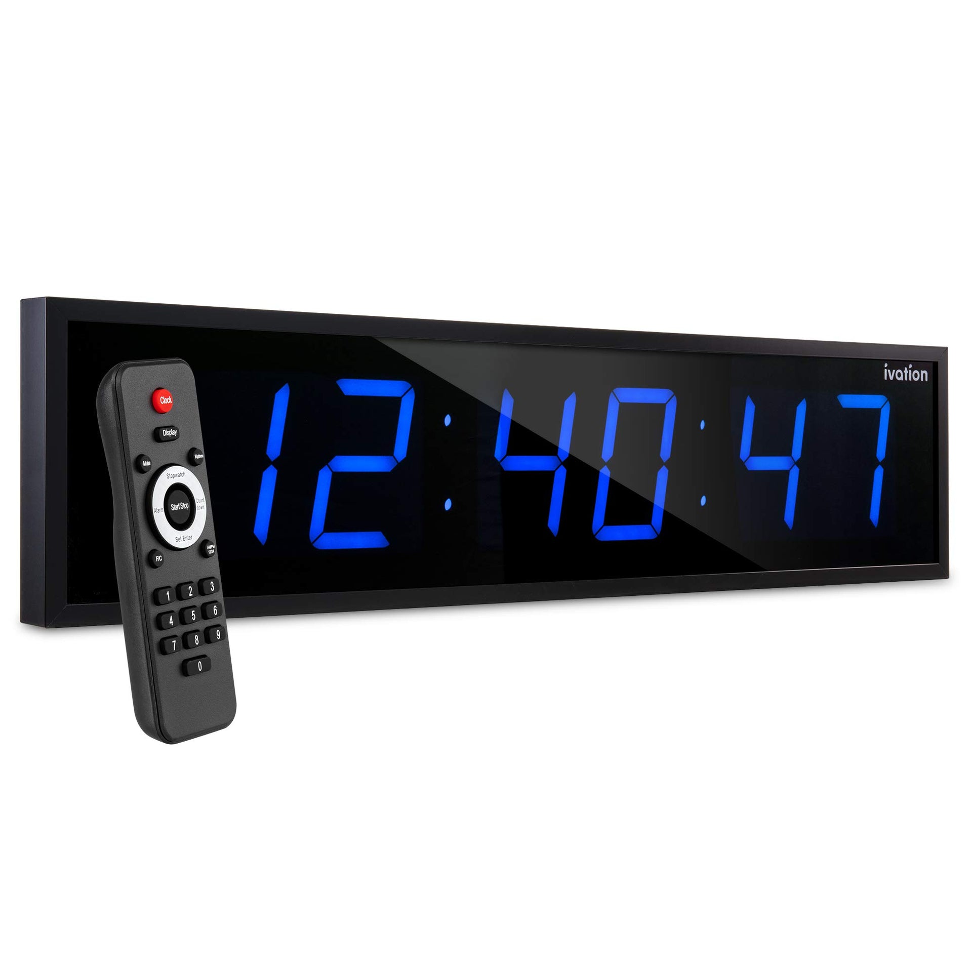 Ivation Large Digital Clock, 36" Led Wall Clock with Stopwatch, Alarms, Timer, Temp & Remote, Blue