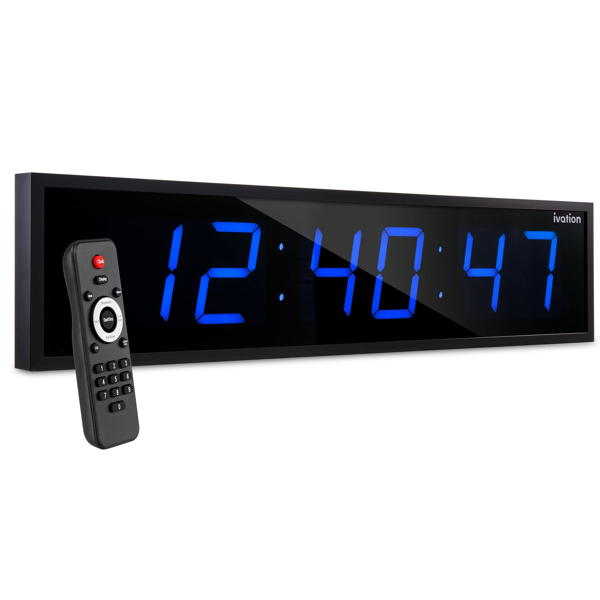 Ivation Large Digital Clock, 48" Led Wall Clock with Stopwatch, Alarms, Timer, Temp & Remote, Blue