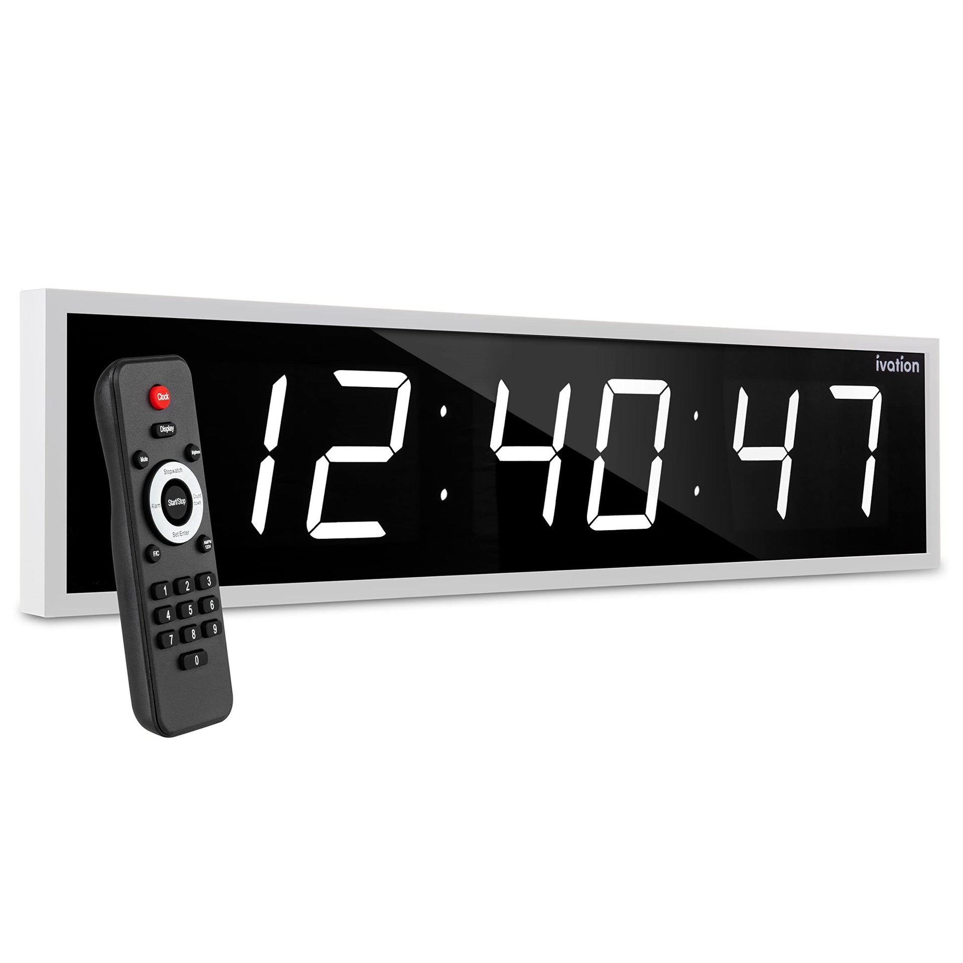 Ivation Large Digital Clock, 24" Led Wall Clock with Stopwatch, Alarms, Timer, Temp & Remote, White