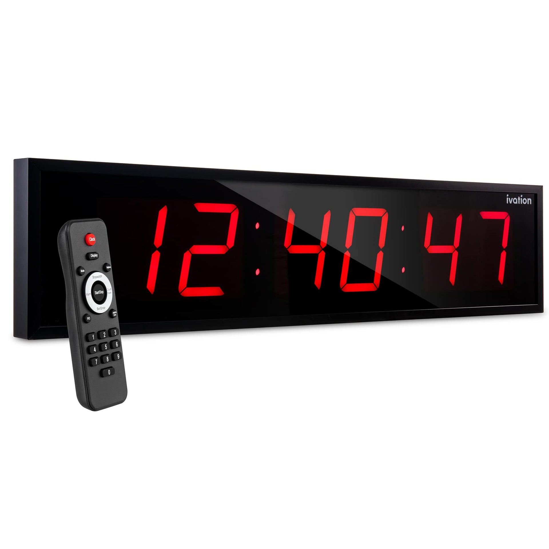 Ivation Large Digital Clock, 48" Led Wall Clock with Stopwatch, Alarms, Timer, Temp & Remote, Red