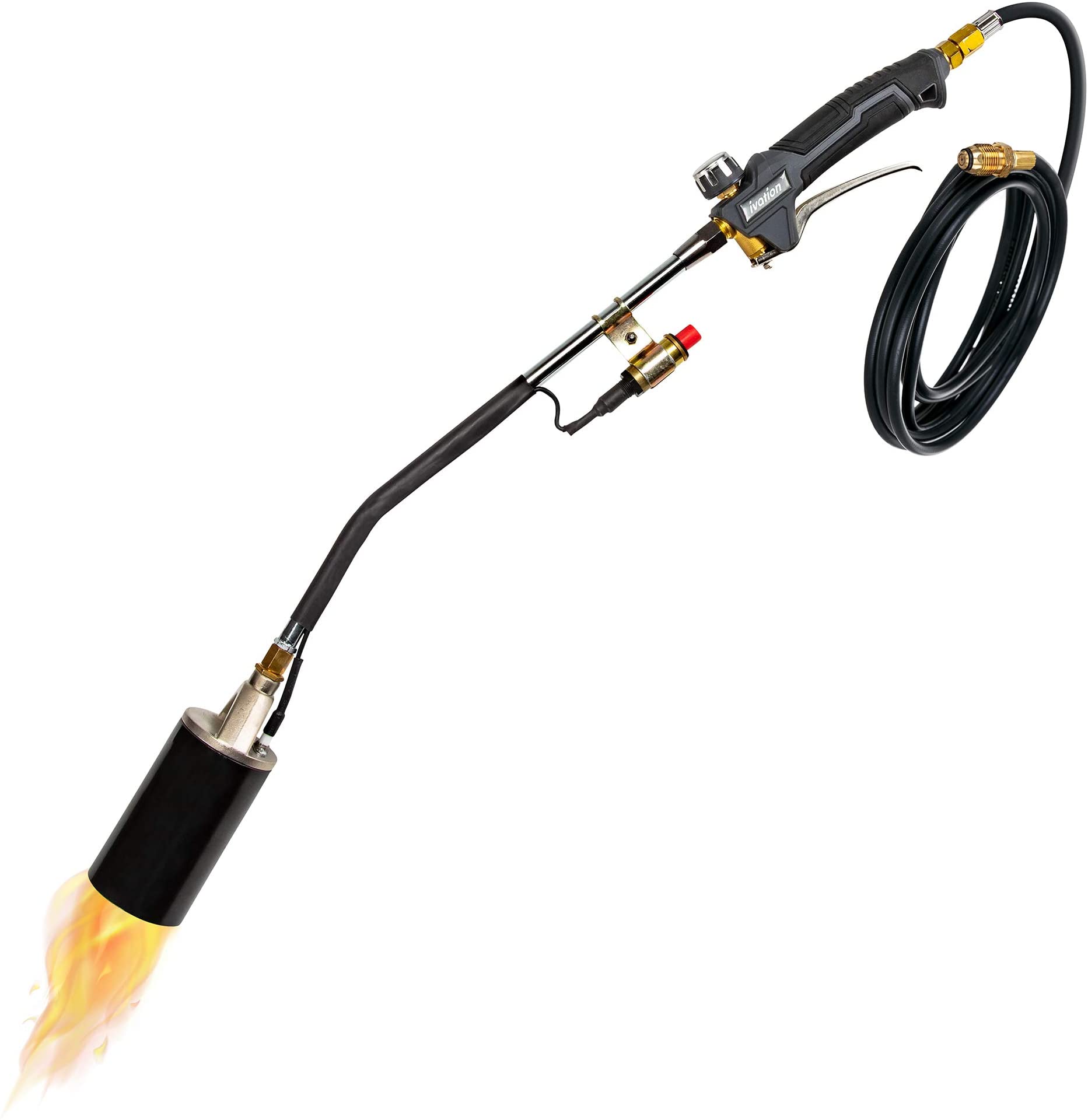 Ivation 340,000 BTU Propane Torch, Heavy Duty Weed Burner With Built-in Ignitor, Extra Long 12’ Hose, Adjustable Flame Control, Outdoor Weed Killer for Weeds, Snow Melting, Roofing, Roads & More