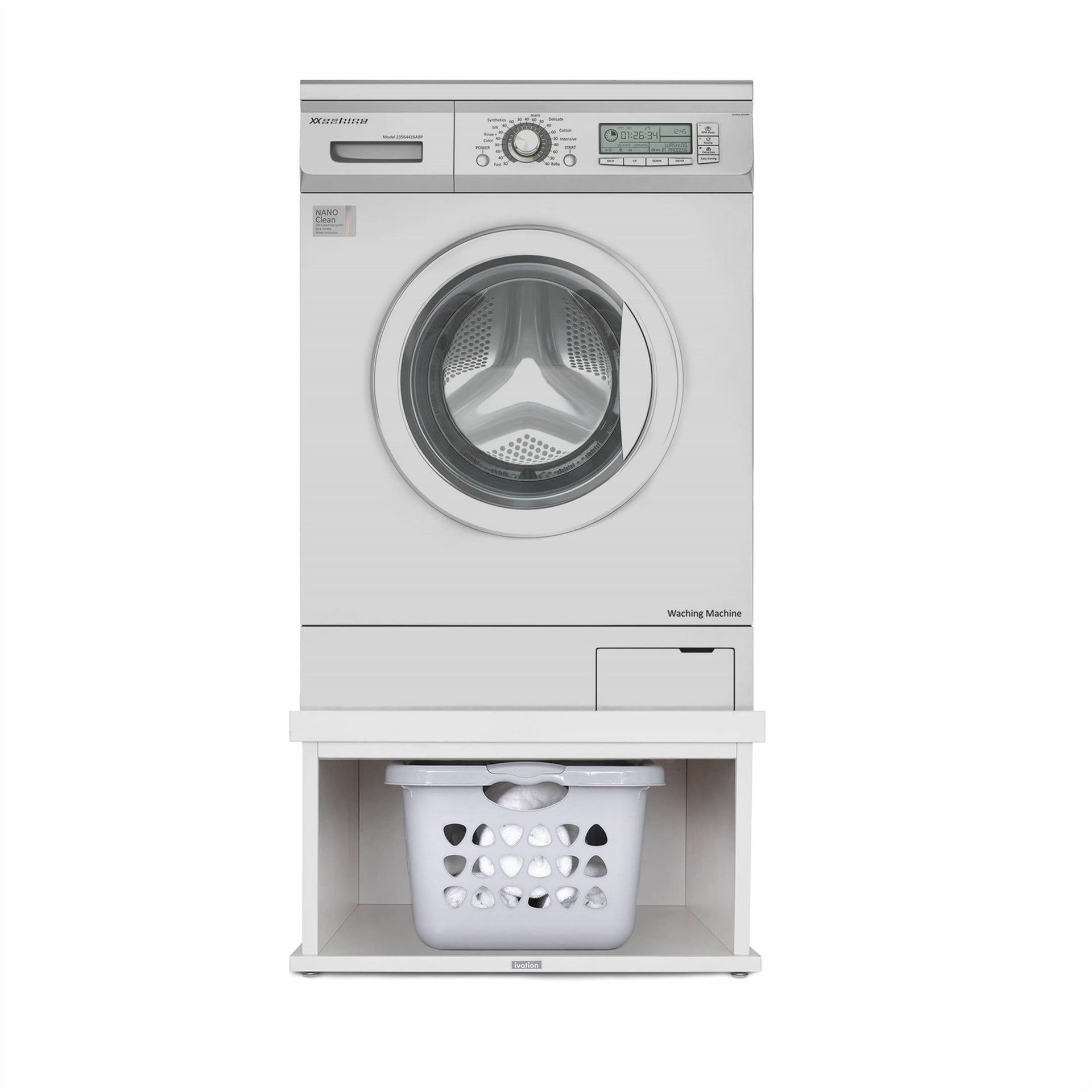Ivation Wooden Laundry Pedestal (White) for Washer & Dryer, 33.86"x29.92" Universal Fit - 1 Pack
