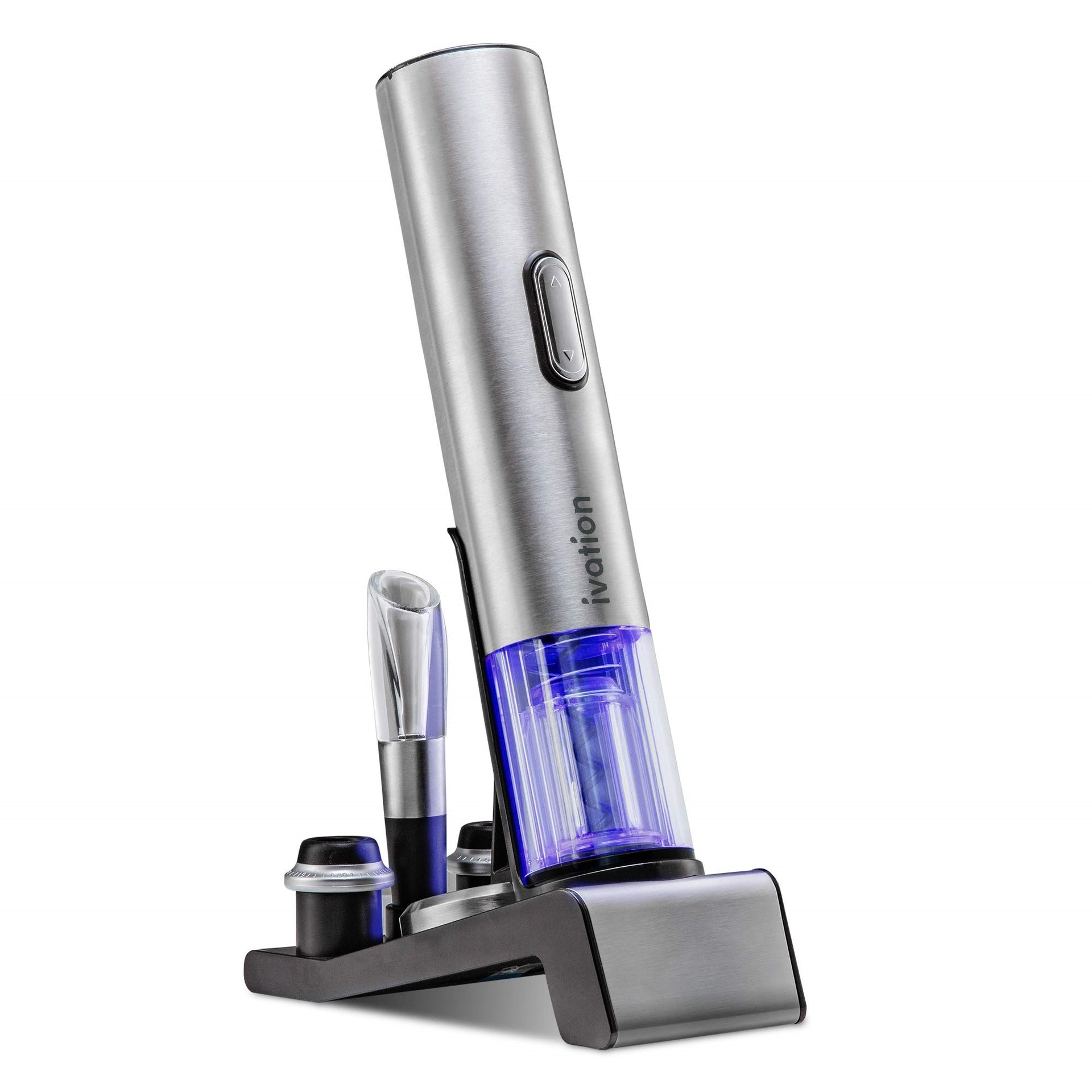 Ivation 6-in-1 Wine Gift Set W/Bottle Opener, Wine Preserver, Stoppers, Foil Cutter & Charging Base