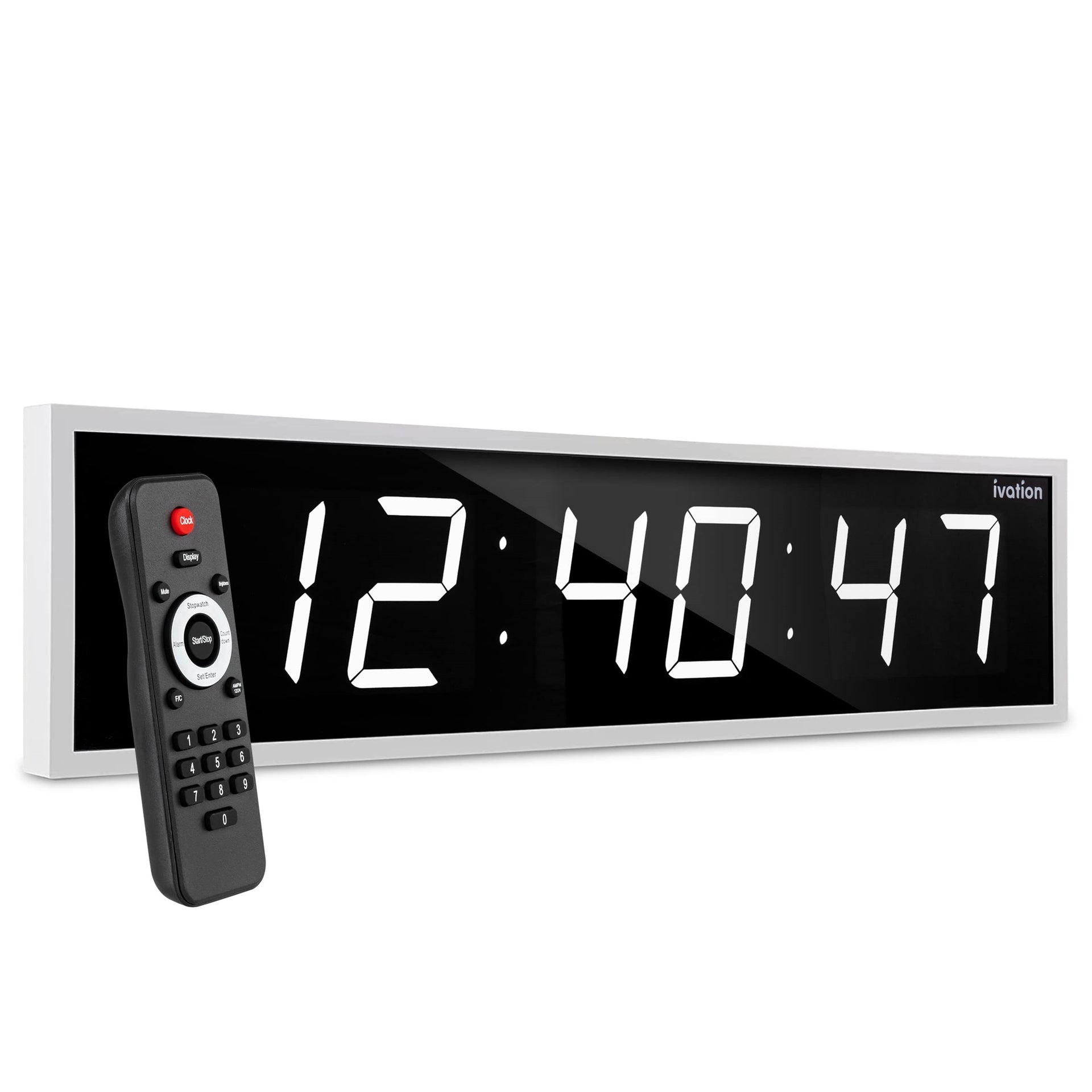 Ivation Large Digital Clock, 48" Led Wall Clock with Stopwatch, Alarms, Timer, Temp & Remote, White