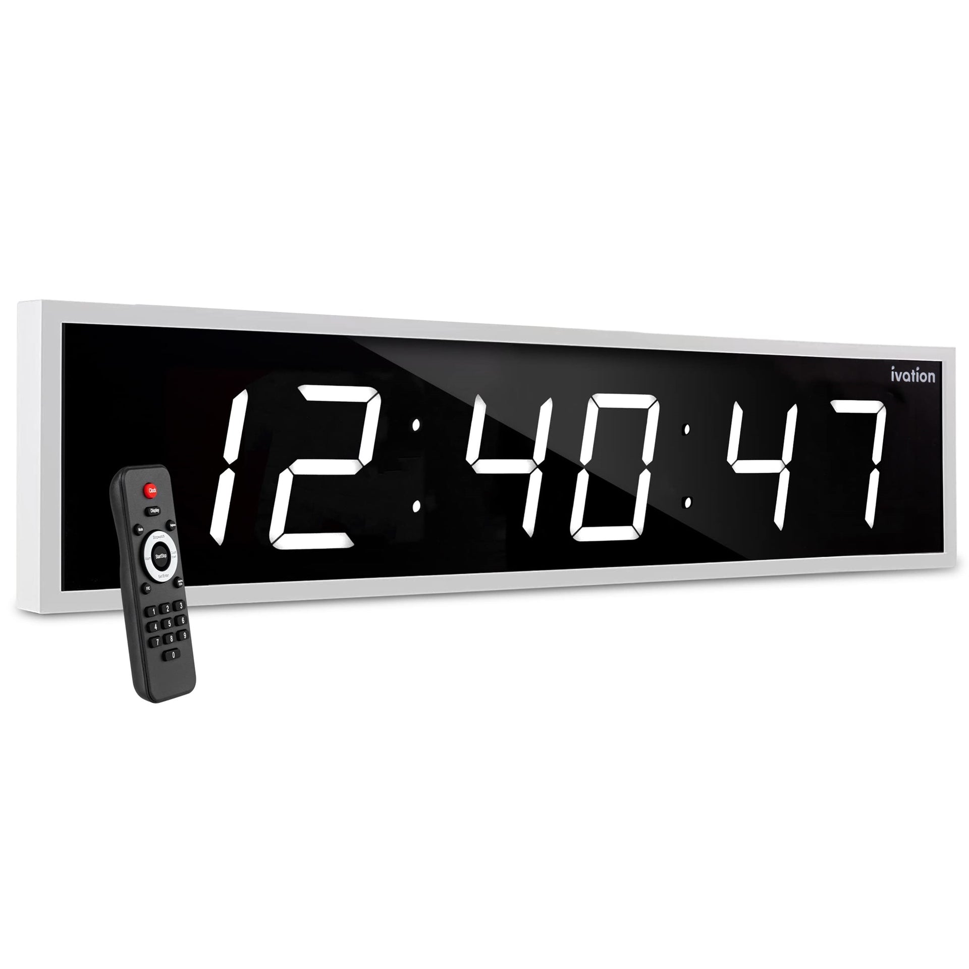 Ivation Large Digital Clock, 72" Led Wall Clock with Stopwatch, Alarms, Timer, Temp & Remote, White.