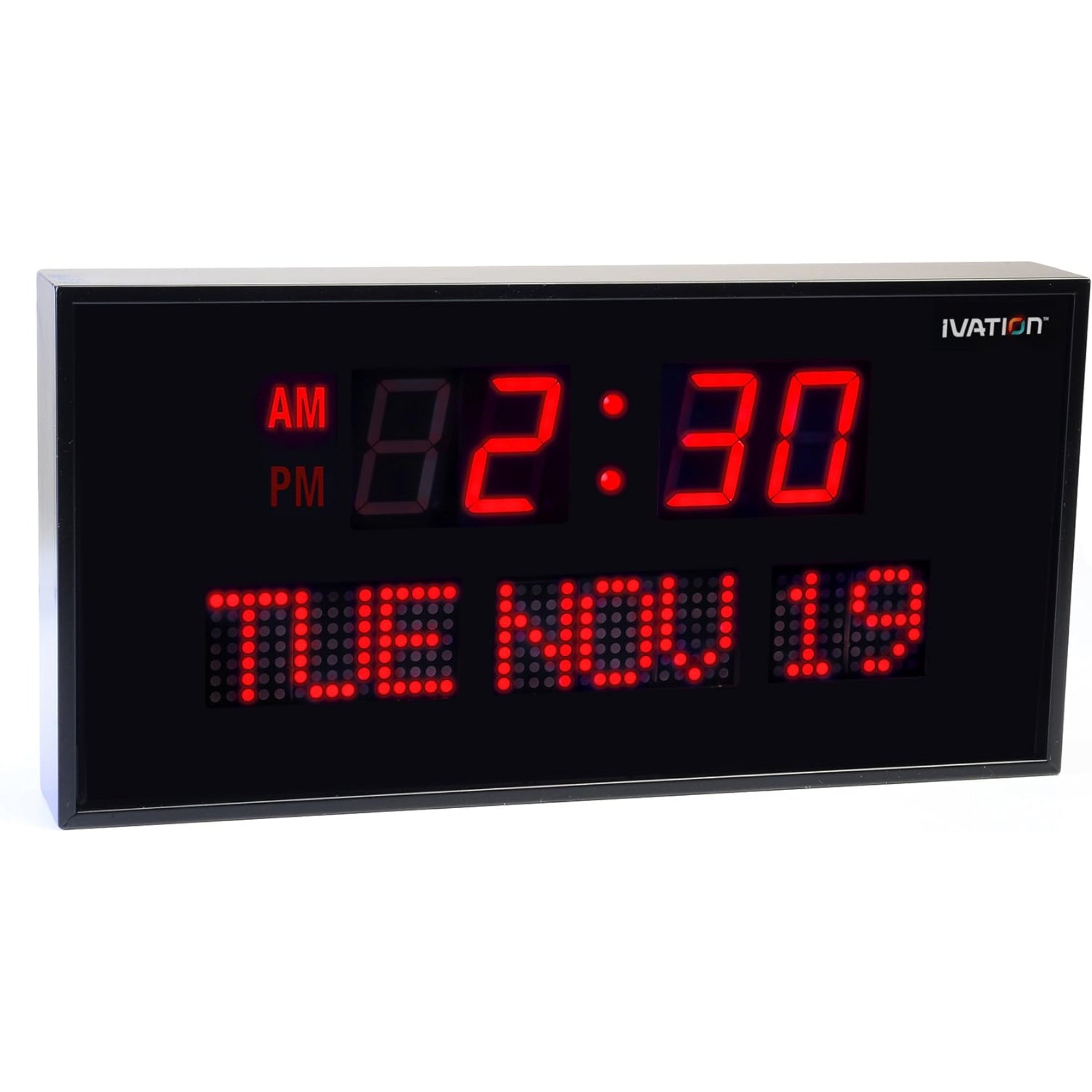 Ivation Digital Calendar Clock, 22" Large LED Clock with Day, Date & 6-Level Brightness, Red