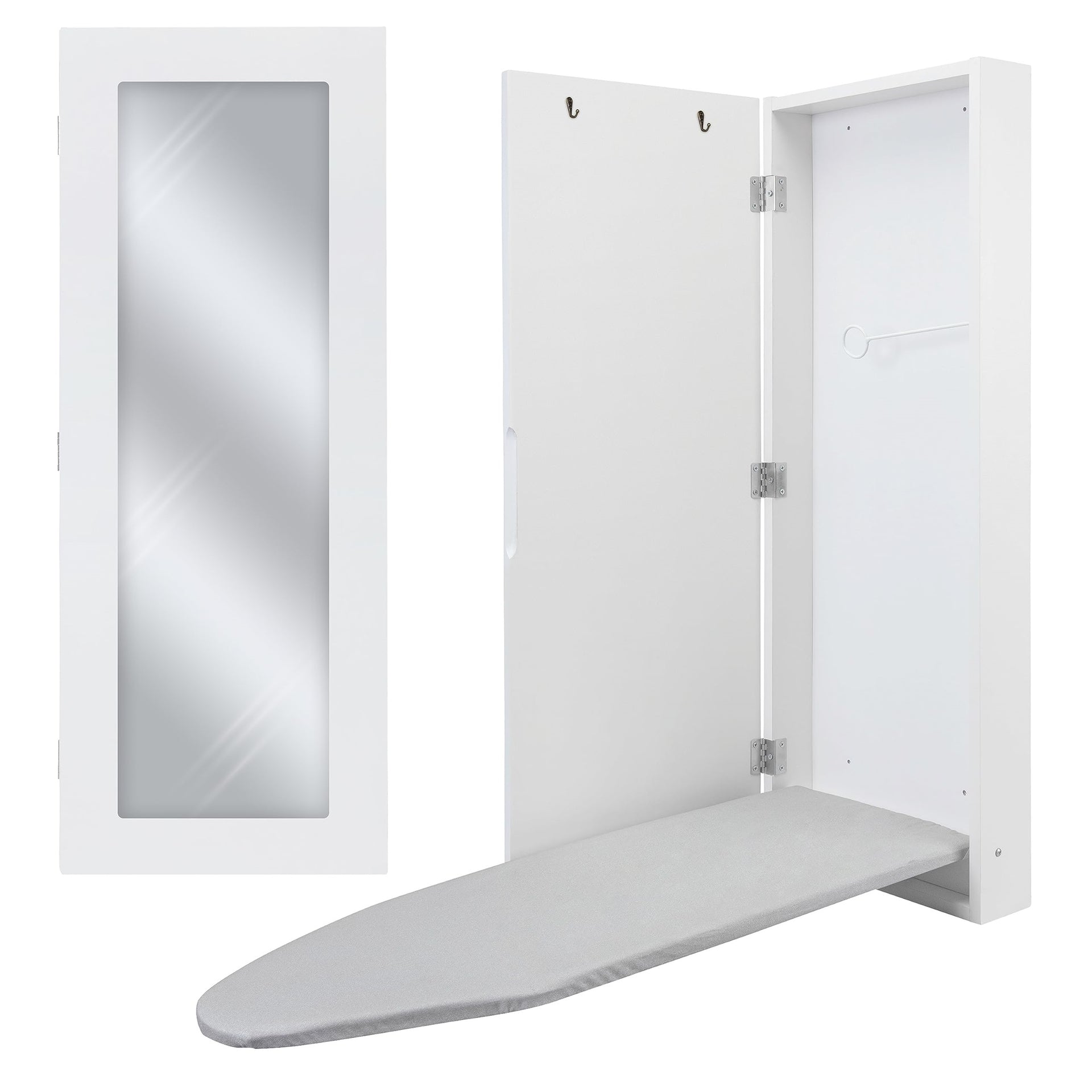 Ivation Ironing Board, Wall Mounted Ironing Board Cabinet with Left Side Door & Mirror - White