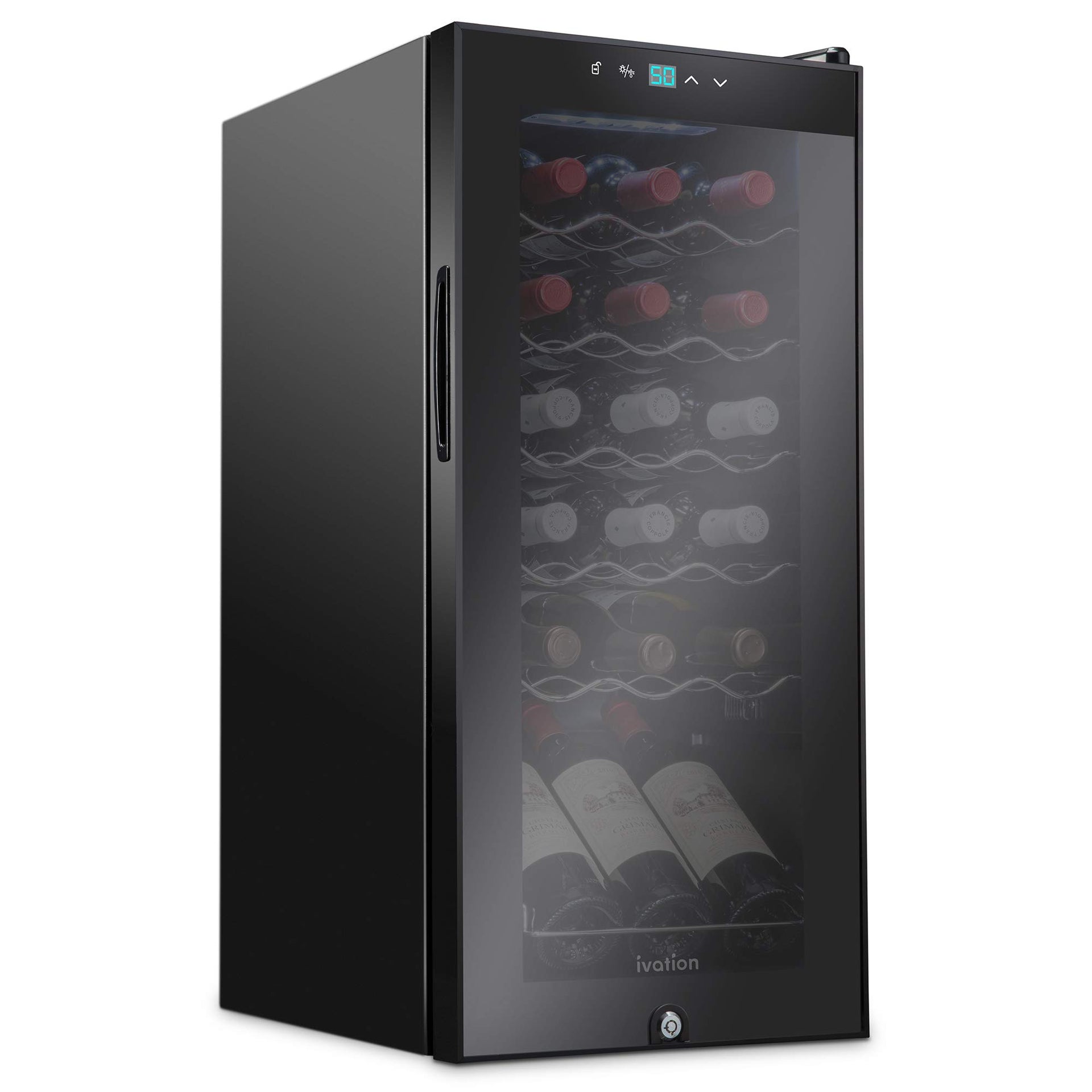 Ivation 18 Bottle Compressor Wine Refrigerator, Freestanding Wine Cooler with Lock, Black