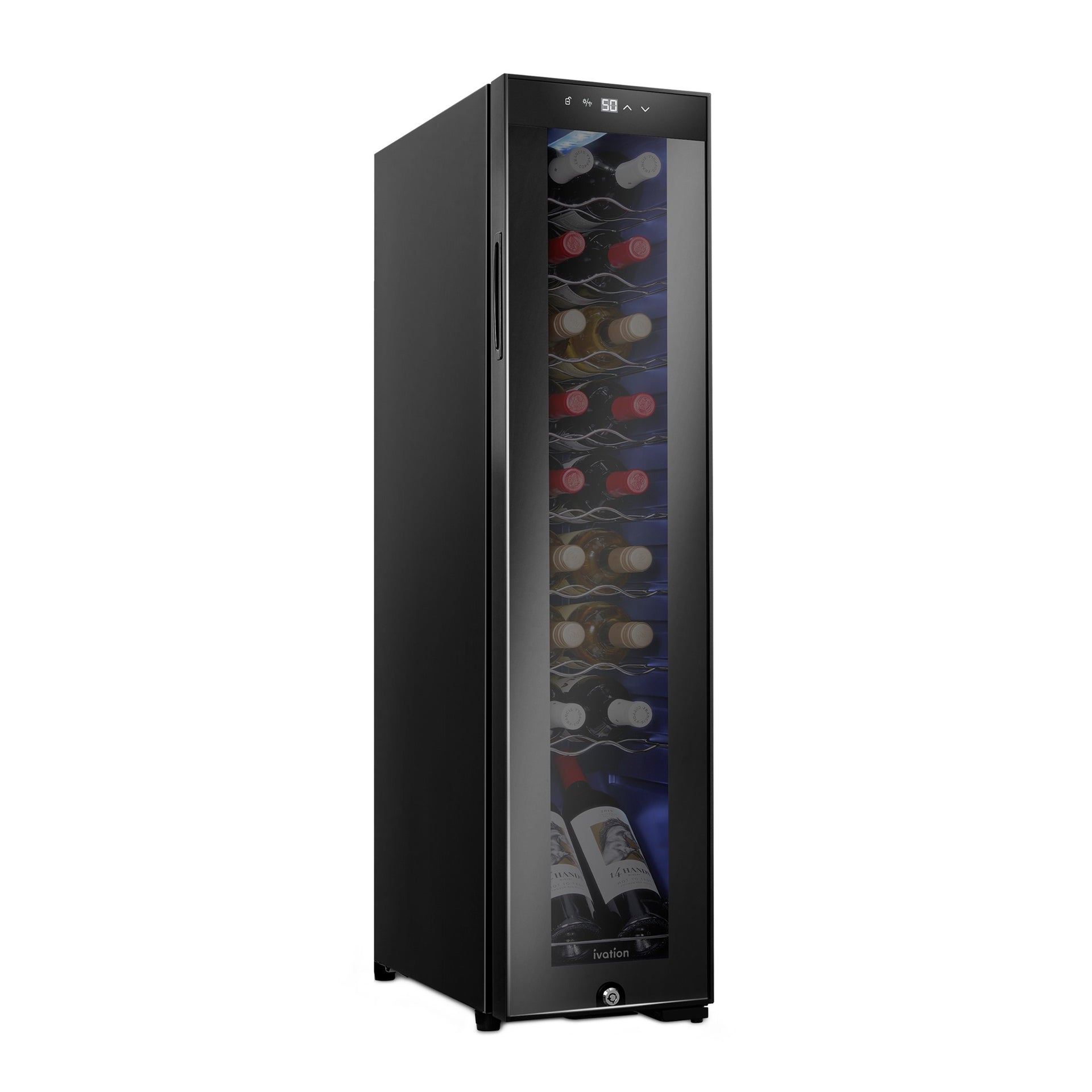 Ivation 18 Bottle Compressor Wine Refrigerator, Large Freestanding Wine Cooler with Lock, Black