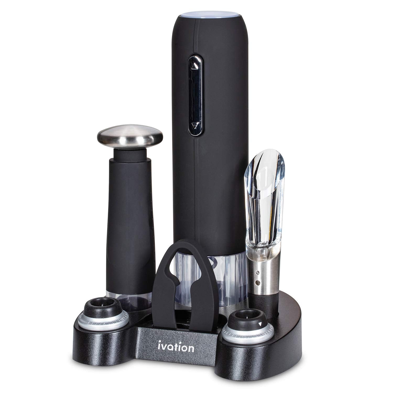 Ivation 7-Piece Wine Gift Set with Electric Bottle Opener, Wine Aerator, Foil Cutter & More - Black