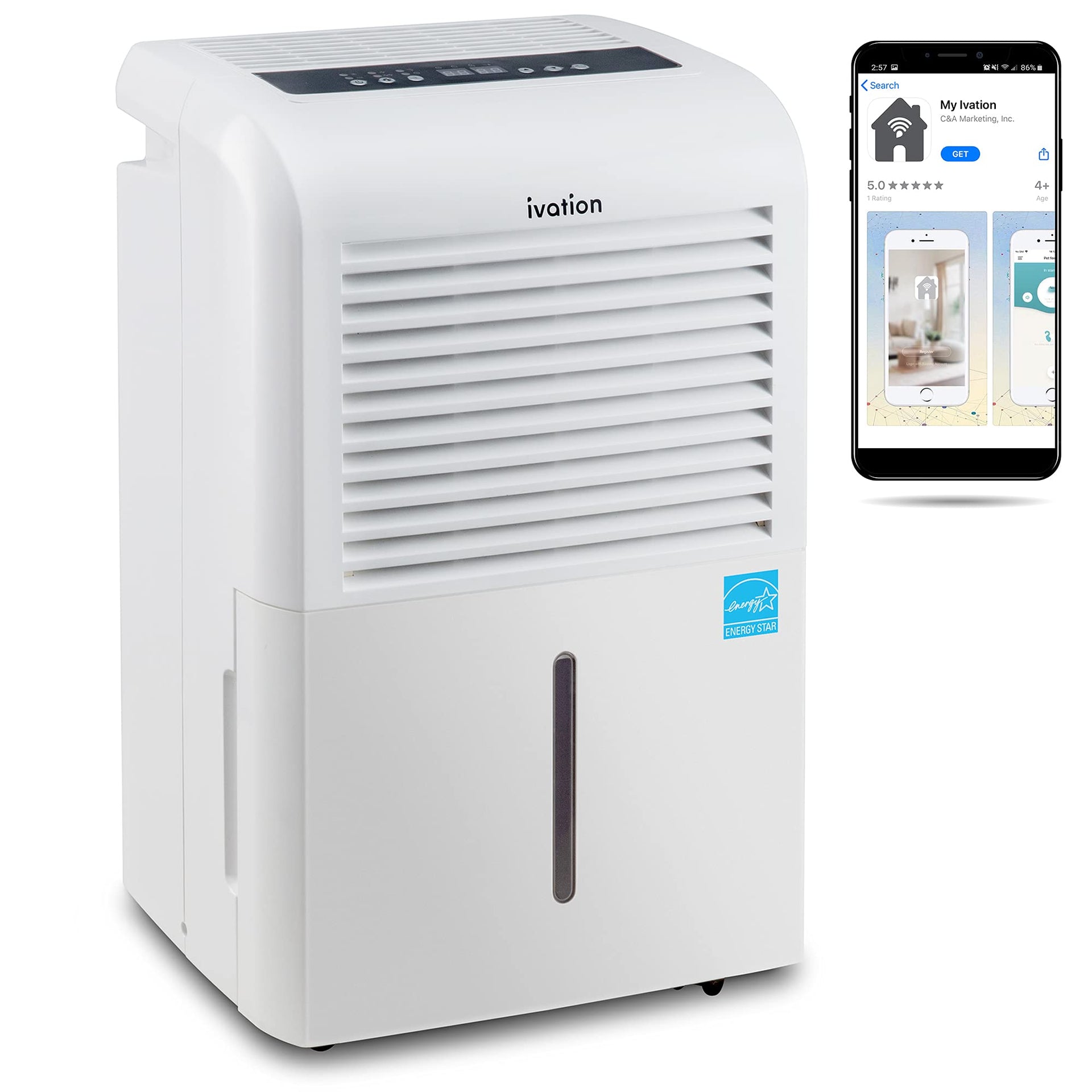 Ivation 4,500 Sq Ft Smart Wi-Fi Energy Star Dehumidifier with Pump, Hose Connector, Wheels & More