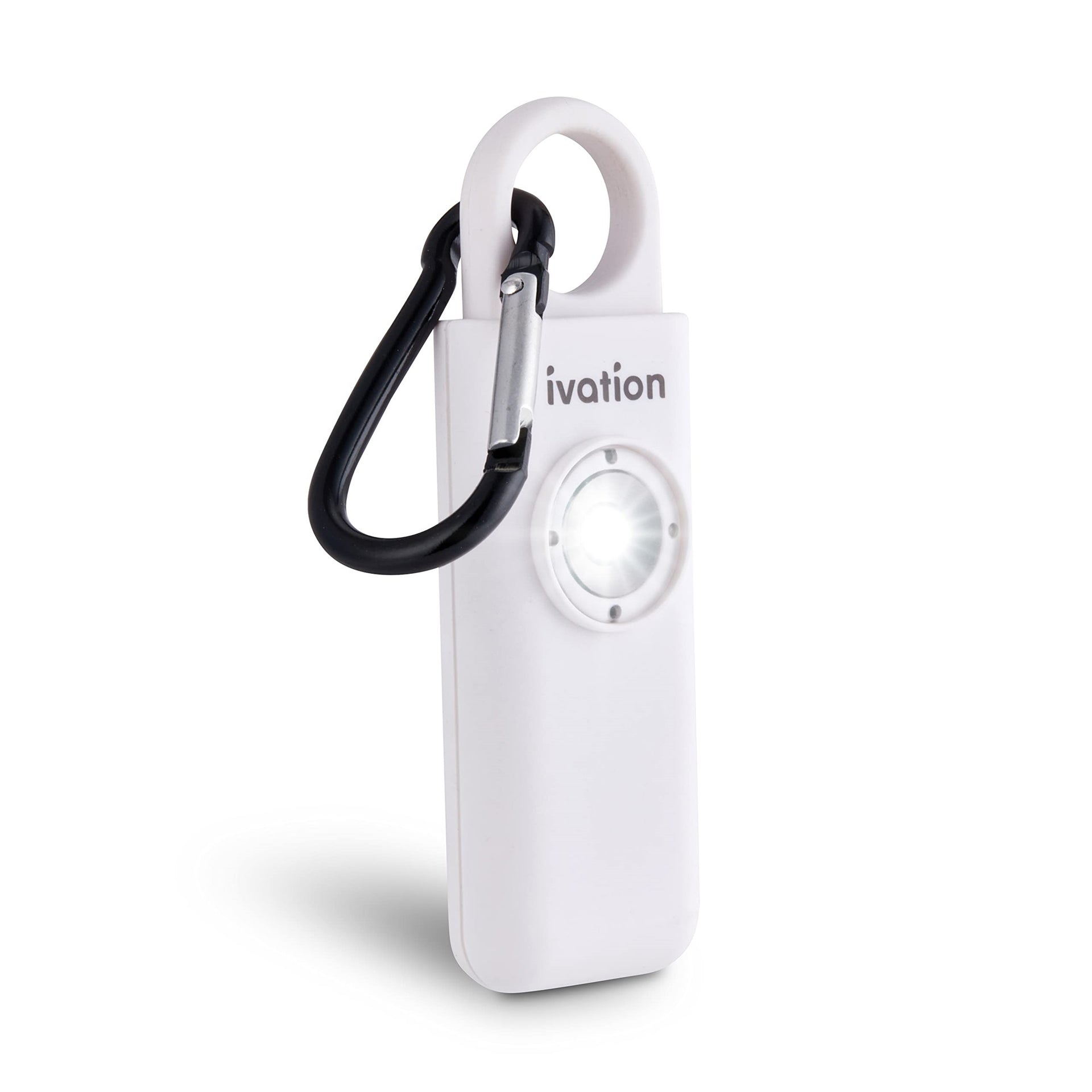 Ivation Personal SOS Keychain Alarm, 125 dB Rechargeable Personal Alarm W/LED Strobe Light - White
