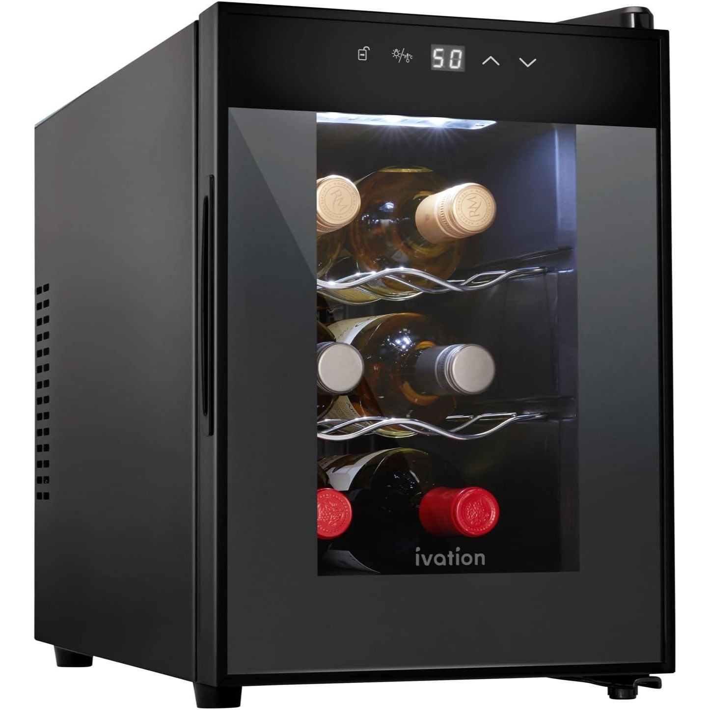 Ivation 6 Bottle Horizontal Thermoelectric Wine Cooler, Super Quiet Freestanding Wine Fridge - Black