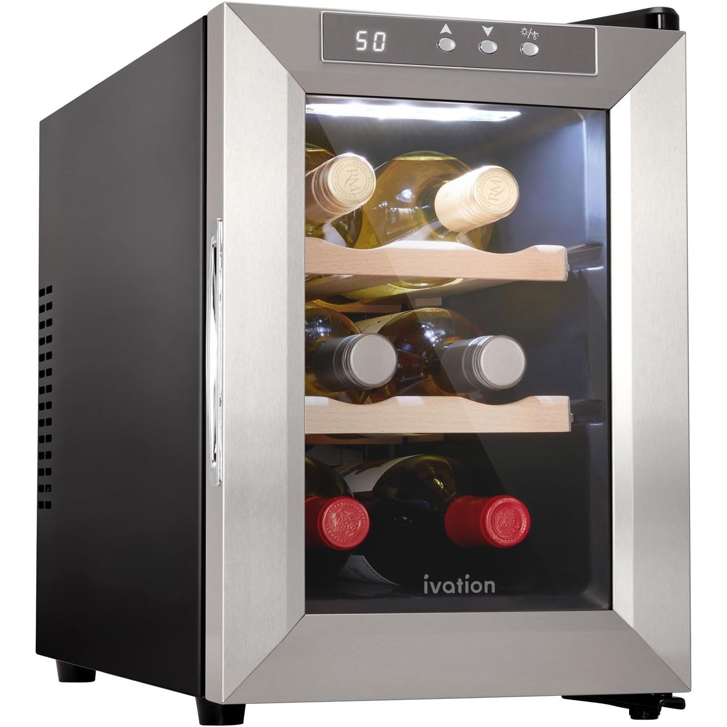 Ivation 6 Bottle Horizontal Thermoelectric Wine Cooler, Super Quiet Freestanding Wine Fridge - Stainless Steel