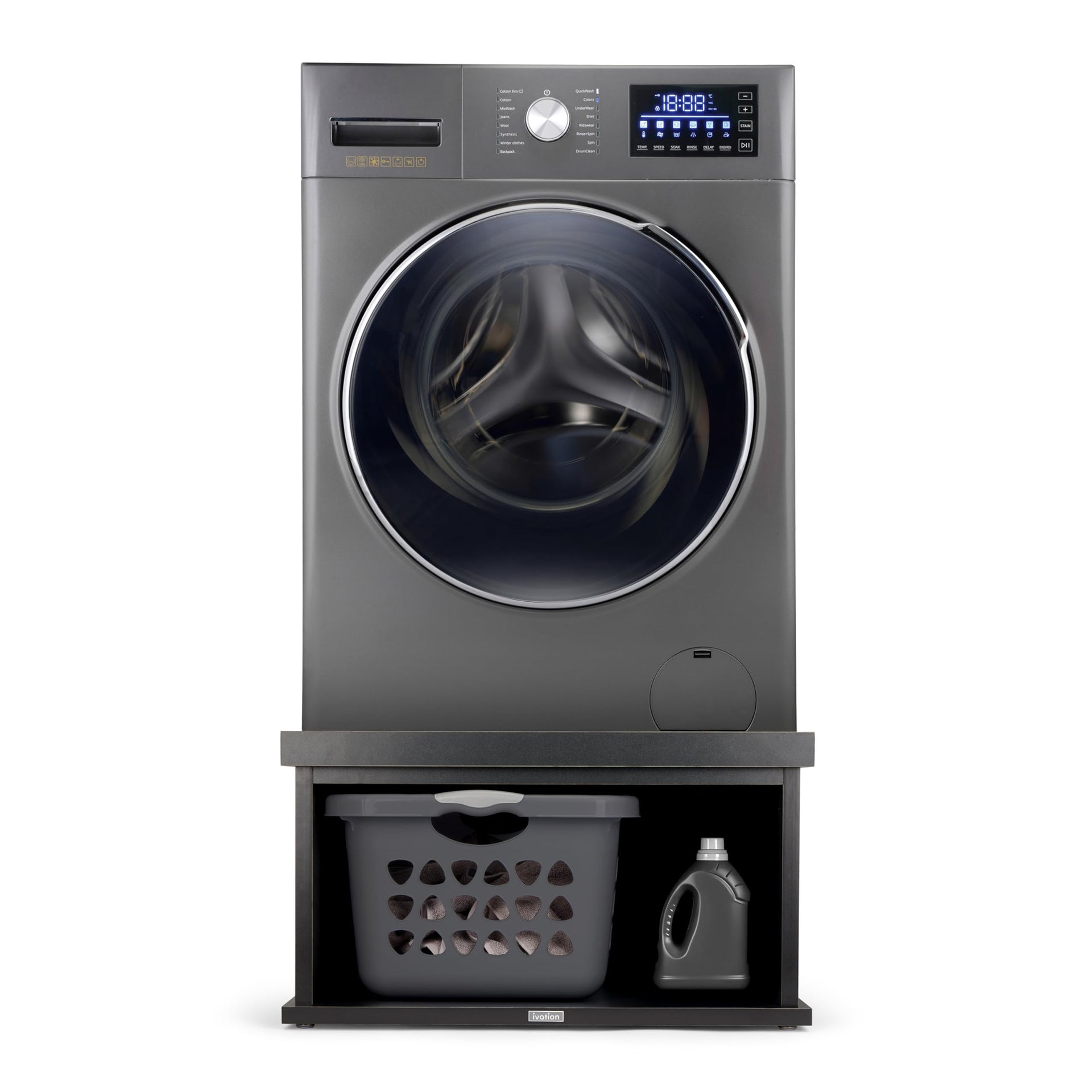 Ivation Wooden Laundry Pedestal (Charcoal) for Washer & Dryer, 33.86"x29.92" Universal Fit - 1 Pack