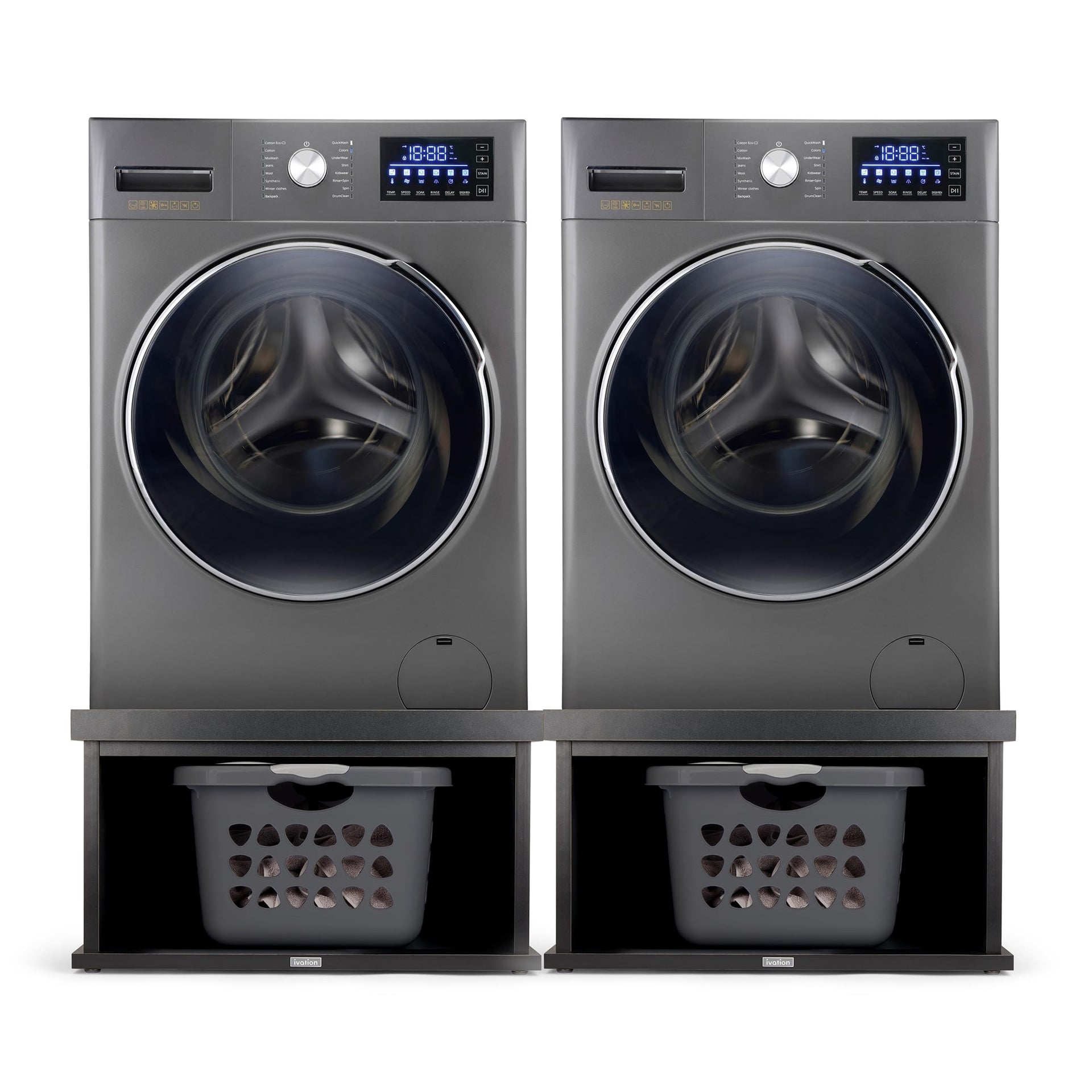 Ivation Wooden Laundry Pedestal (Charcoal) for Washer & Dryer, 33.86"x29.92" Universal Fit - 2 Pack