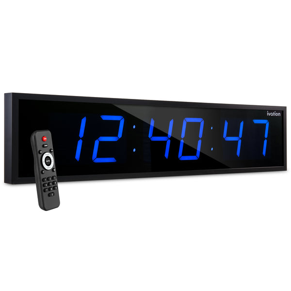 Ivation Oversized 24" Large Digital LED Clock | Big Digital Clock w/Multi-Function Display – Stopwatch, Timer, Alarms, Temp & Date | 6 Brightness Levels, Time Memory & Remote (Blue)