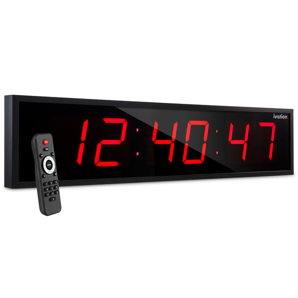 Ivation Oversized 24" Large Digital LED Clock | Big Digital Clock w/Multi-Function Display – Stopwatch, Timer, Alarms, Temp & Date | 6 Brightness Levels, Time Memory & Remote (Red)