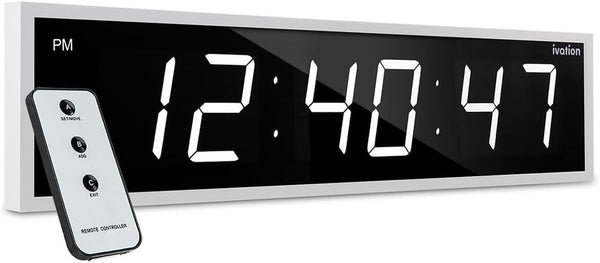 Ivation Oversized Large Digital Wall Clock - Big LED Digital Clock w/Large Display, Shelf or Wall Mount (24 Inch - White) 6 Brightness Levels | Time Memory | Remote, Mounting Holes & Hardware
