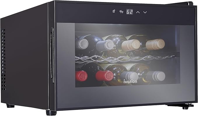 Ivation Premium 8 Bottle Horizontal Thermoelectric Wine Cooler/Chiller Counter Top Red & White Wine Cellar w/Digital Temperature, Freestanding Refrigerator Quiet Operation Fridge