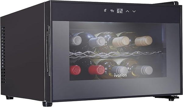 Ivation Premium 8 Bottle Horizontal Thermoelectric Wine Cooler/Chiller Counter Top Red & White Wine Cellar w/Digital Temperature, Freestanding Refrigerator Quiet Operation Fridge