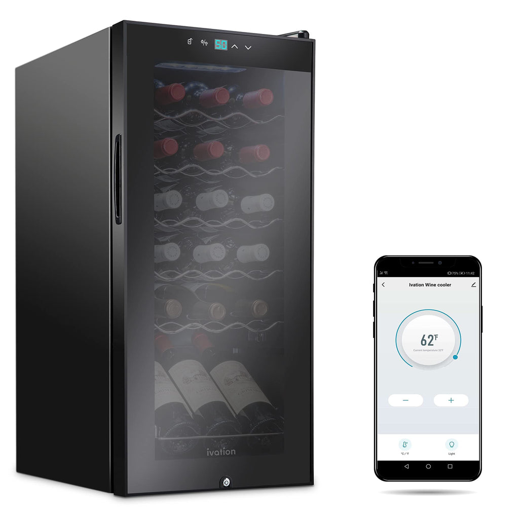 Ivation 18 Bottle Freestanding Wine Refrigerator, Wine Fridge with Wi-Fi Smart App Control, Black