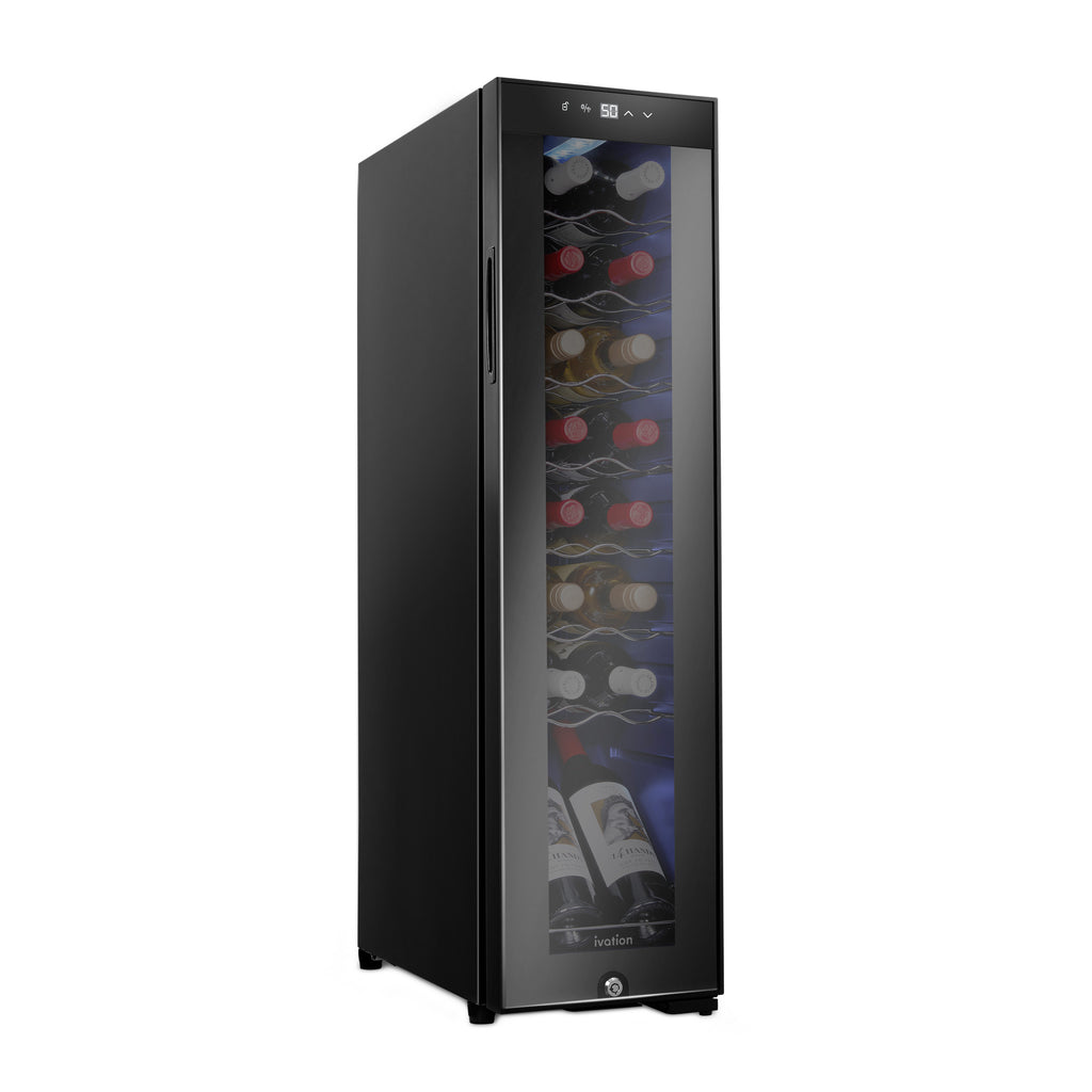 Ivation 16 Bottle Compressor Wine Refrigerator, Freestanding Wine Cooler with Lock, Black