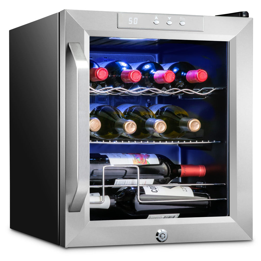Ivation 12 Bottle Compressor Wine Refrigerator, Cube Wine Cooler with Lock, Stainless Steel
