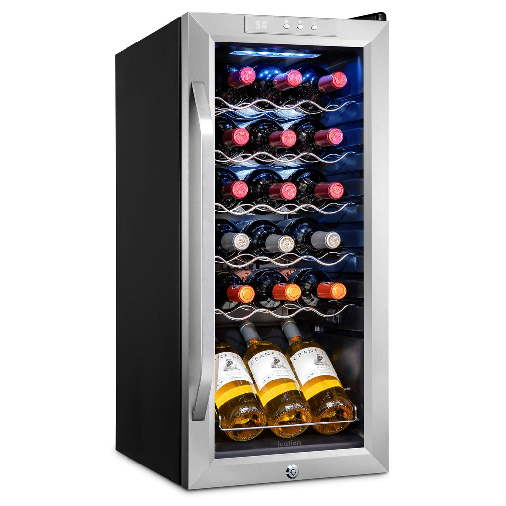 Ivation 18 Bottle Compressor Wine Refrigerator, Freestanding Wine Cooler with Lock, Stainless Steel