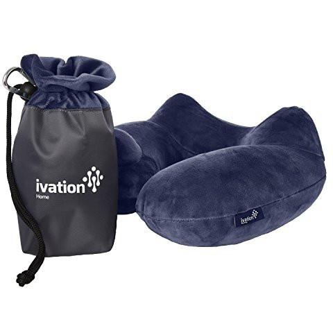 Ivation Travel Pillow - Inflatable w/ Embedded Pump - Luxuriously Soft
