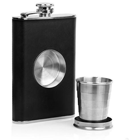 Ivation Hip Flask Shot Flask 8oz Stainless Steel & Genuine Leather