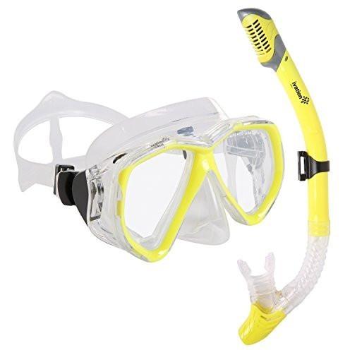 Ivation Snorkel Mask Set - Snorkeling Gear - Double Lens Diving Mask & Snorkel
