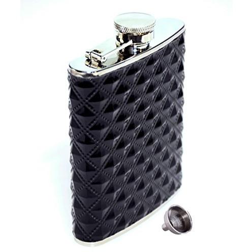 Ivation Hip Flask 6 Ounce Stainless Steel w/ Diamond Grip Polyurethane Cover