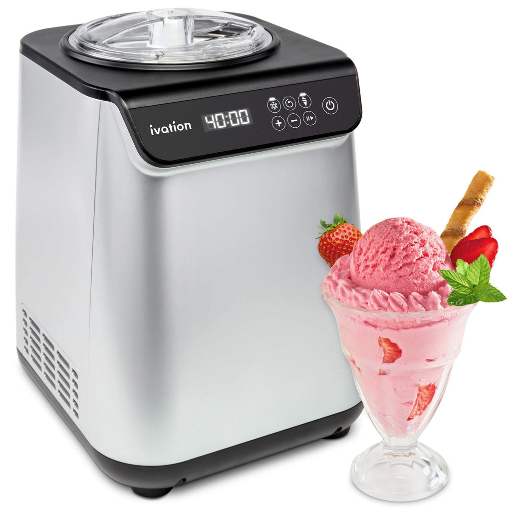 Ivation 1.2 Qt Automatic Ice Cream Maker Machine & Gelato Maker with Built-in Compressor, Clear Lid