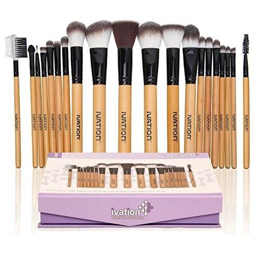 Ivation Cosmetics 20 Pieces Natural Facial Makeup Brush Set w/ Leather Pouch