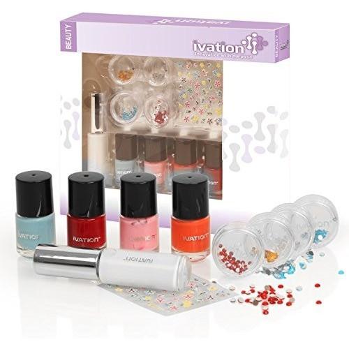 Ivation Nail Art Set - 4 Polishers 4 Nail Gems Nail Art Pen & Nail Stickers