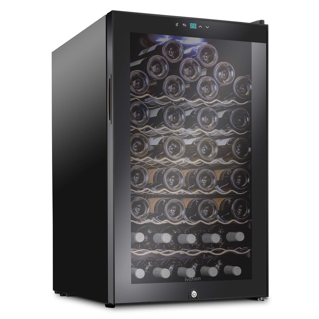 Ivation 51 Bottle Compressor Wine Refrigerator, Freestanding Wine Cooler with Lock, Black