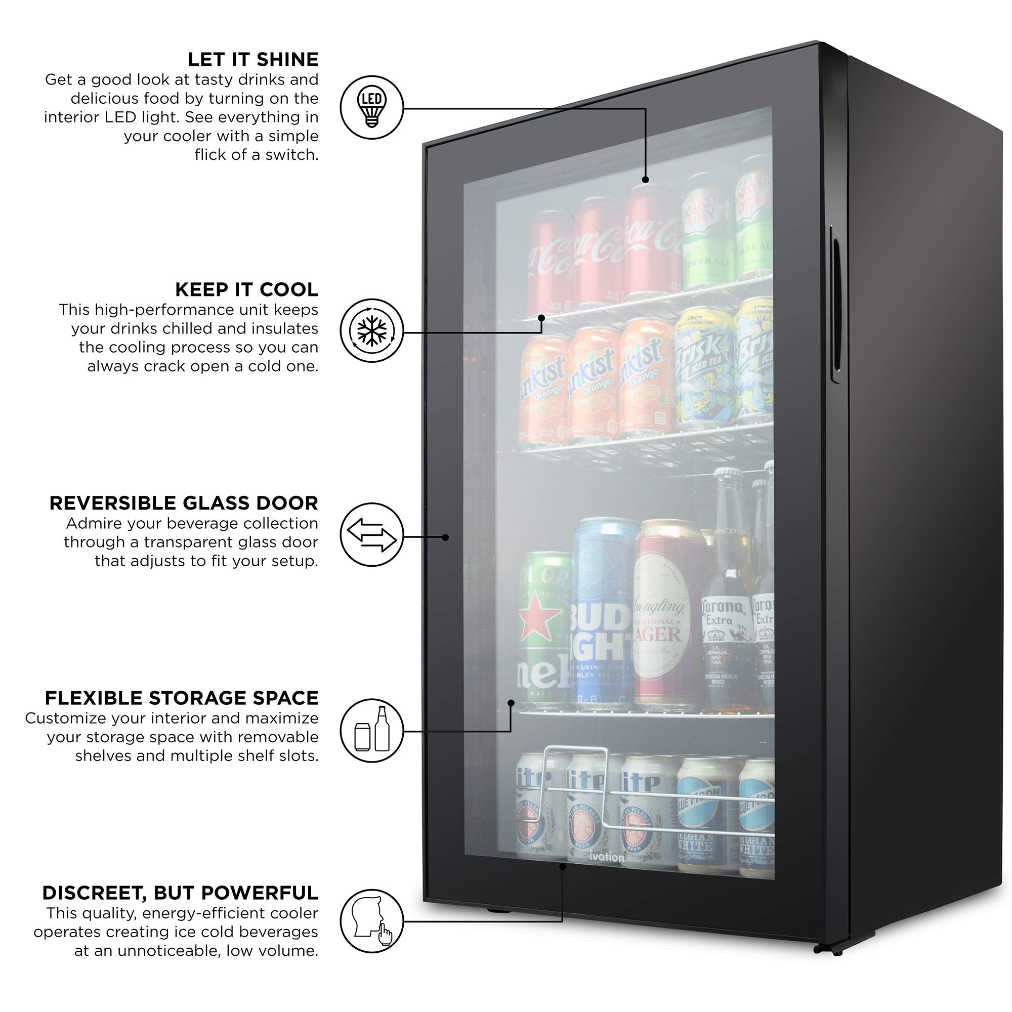 Ivation 126 Can Beverage Refrigerator, Freestanding Mini Fridge with G