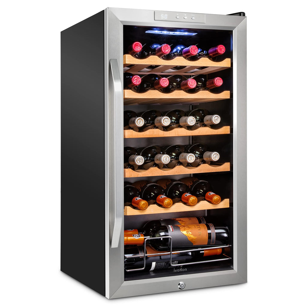 Ivation 24 Bottle Compressor Wine Refrigerator, Freestanding Wine Cooler with Lock, Stainless Steel