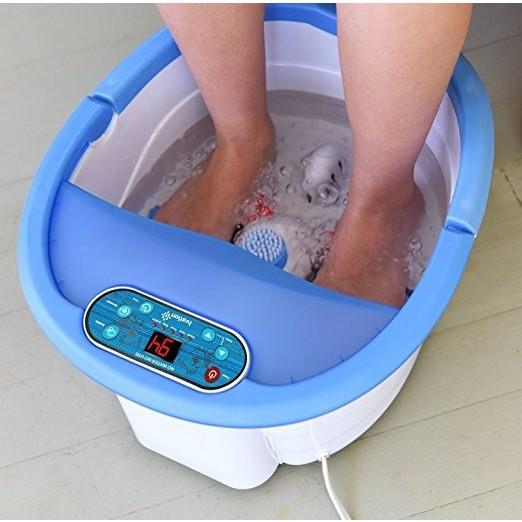 Foot Spa Tub with Bubbles and Electric Massage Rollers for Home Use - Blue