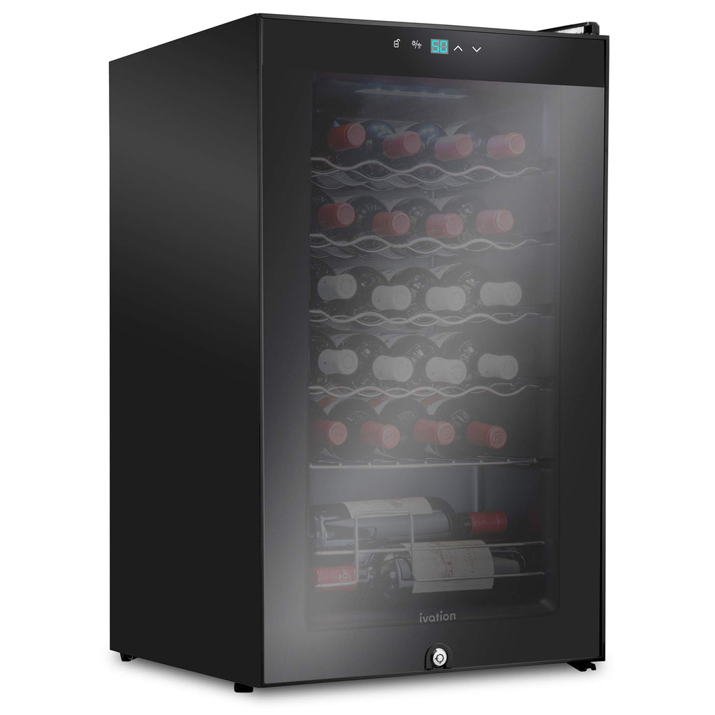 Ivation 24 Bottle Compressor Wine Refrigerator, Freestanding Wine Cooler with Lock, Black