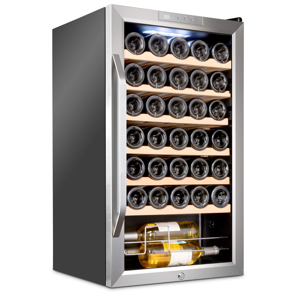 Ivation 34 Bottle Compressor Wine Refrigerator, Freestanding Wine Cooler with Lock, Stainless Steel