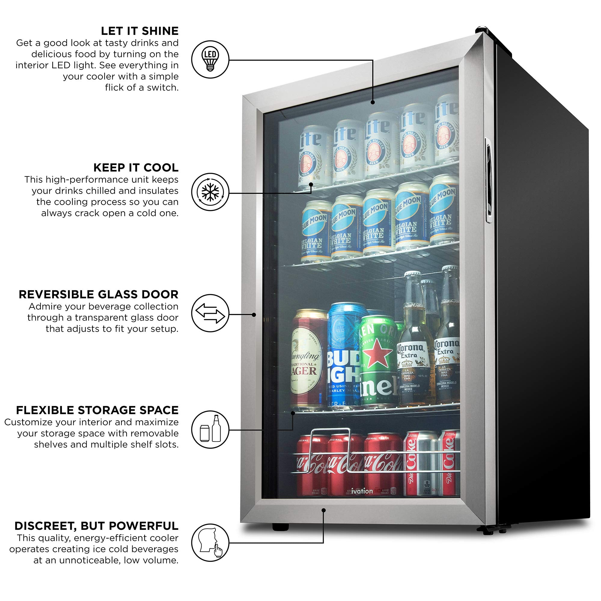 Ivation 126 Can Beverage Refrigerator, Freestanding Mini Fridge with G