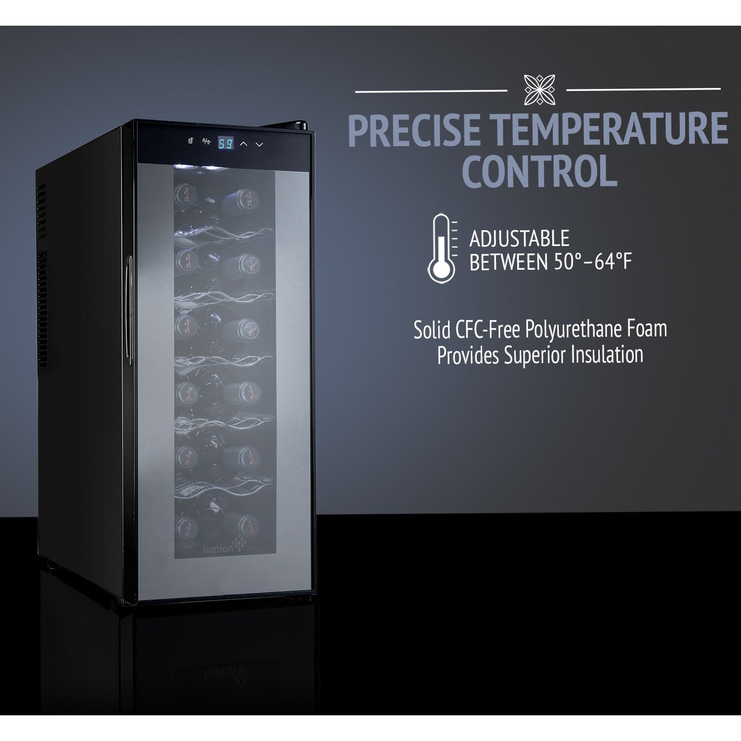 Ivation 12 Bottle Thermoelectric Wine Cooler, Quiet Freestanding Wine